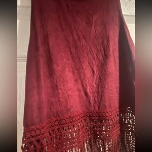 Red Crushed suede Crop Top with Tassle Hem